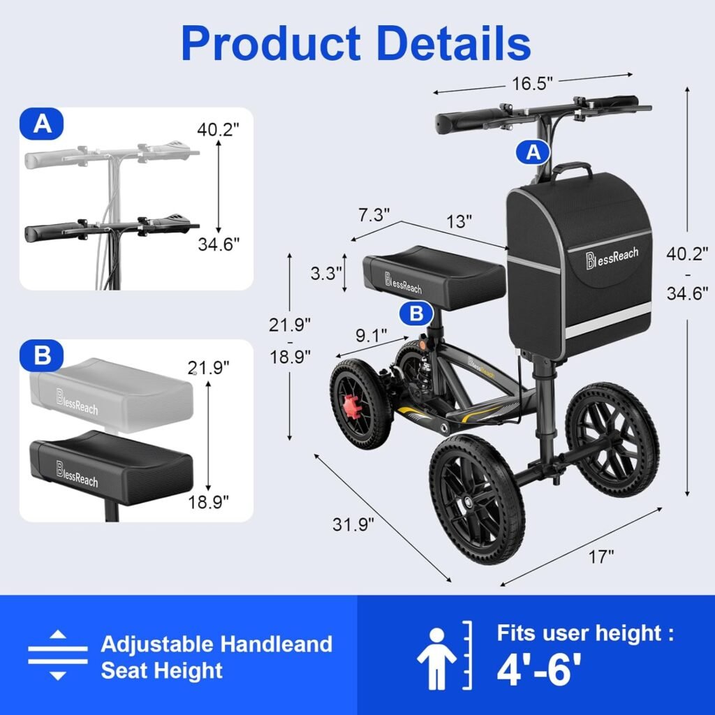 BlessReach All Terrain Foldable Knee Scooter Walker