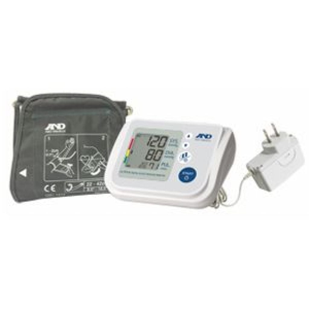 A&D Upper Arm Automatic Blood Pressure Monitor with AD Adapter and AccuFit™ Plus Cuff, 8-3/5" to 16-1/2" Cuff Circumference, Multi-User, Latex-Free