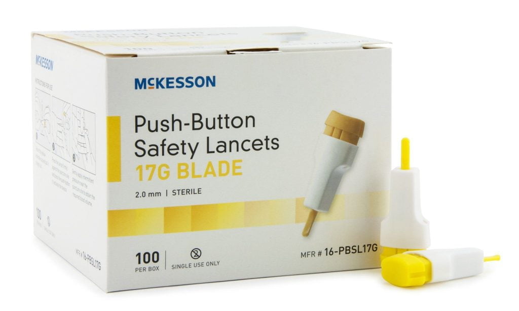 McKesson Push Button Safety Lancet Blade 17G x 2mm, 2000 Each / Case