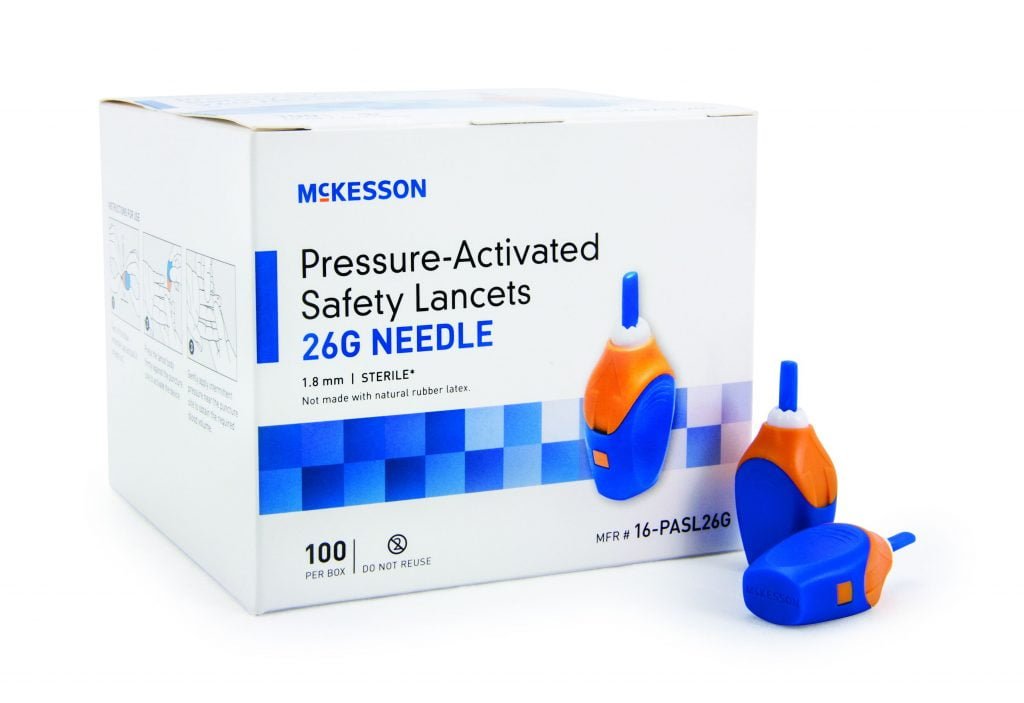 McKesson Pressure Activated Safety Lancet 26G x 1.8mm, 2000 Each / Case