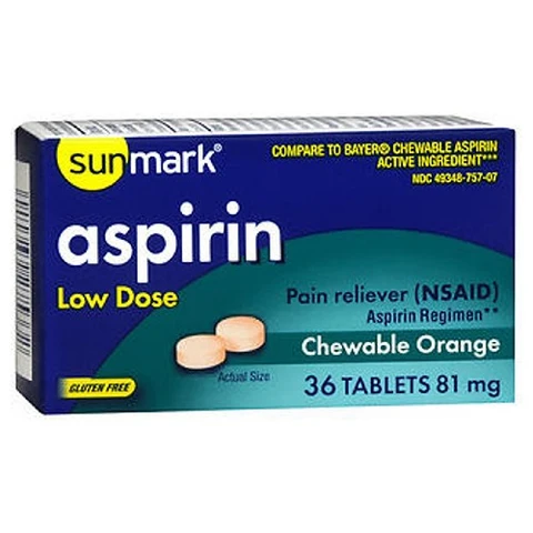 Sunmark, Aspirin Adult Low Dose Chewable, 81 mg, 36 Tabs