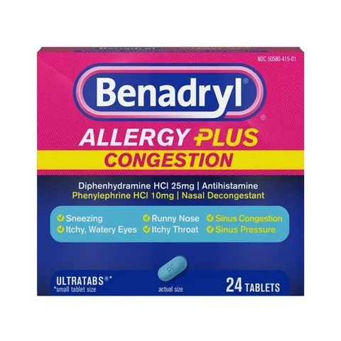 Benadryl, Allergy Plus Congestion Ultra, 24 Tabs - Image 2