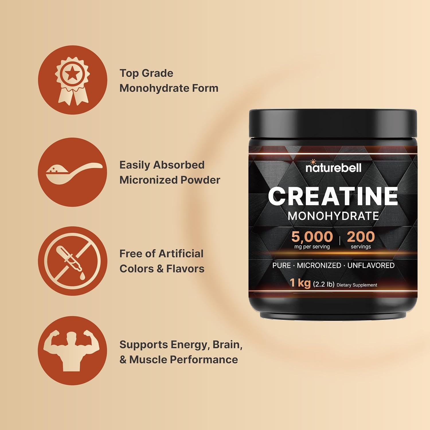 NatureBell Creatine Monohydrate Powder 1,000g - Image 2