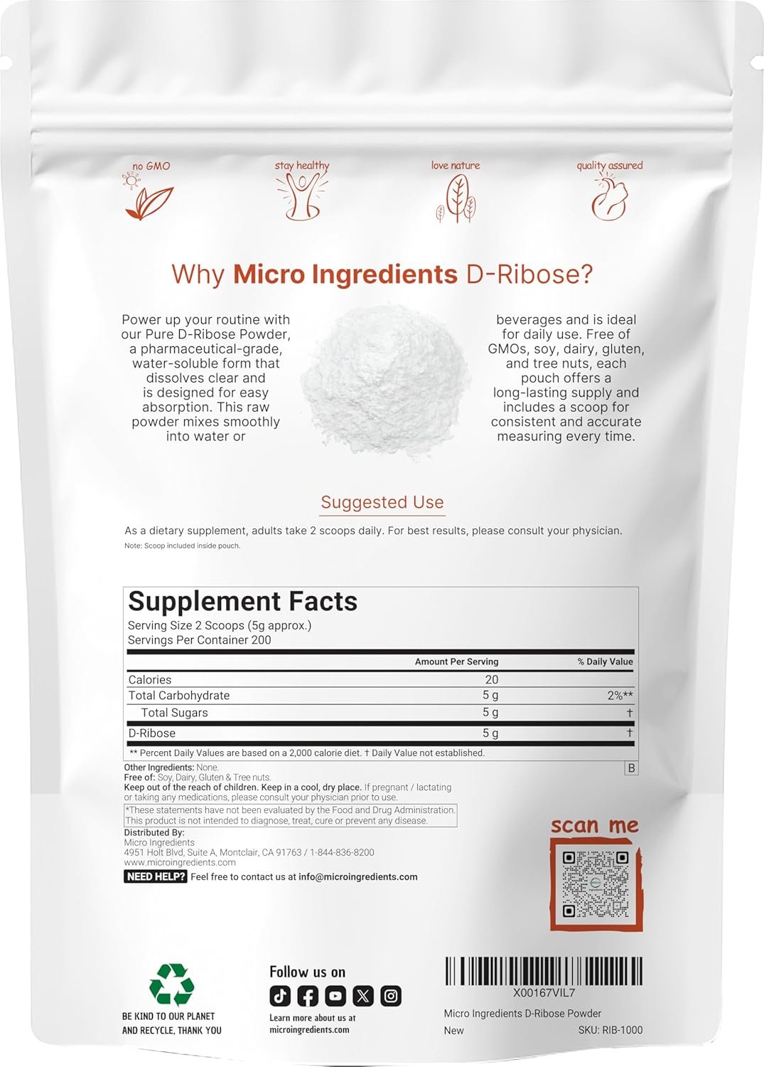 Pure D Ribose Powder, 1 KG (2.2 Pound & 200 Servings - Image 3