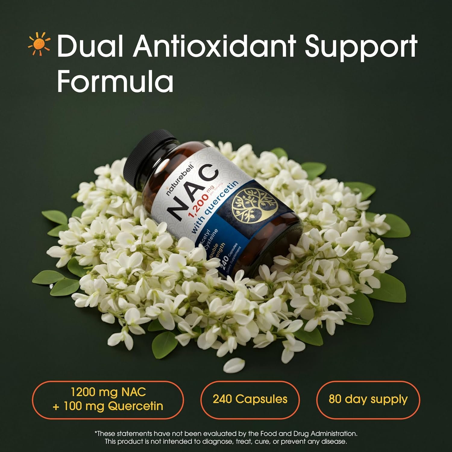 NatureBell NAC 1,200mg with Quercetin - 240 Capsules - N-Acetyl Cysteine - Antioxidant - Image 3