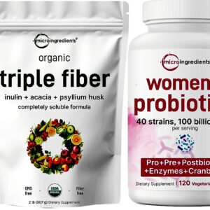 Micro Ingredients Organic Triple Fiber Powder & Women’s Probiotics 100 Billion CFU Veggie Capsules