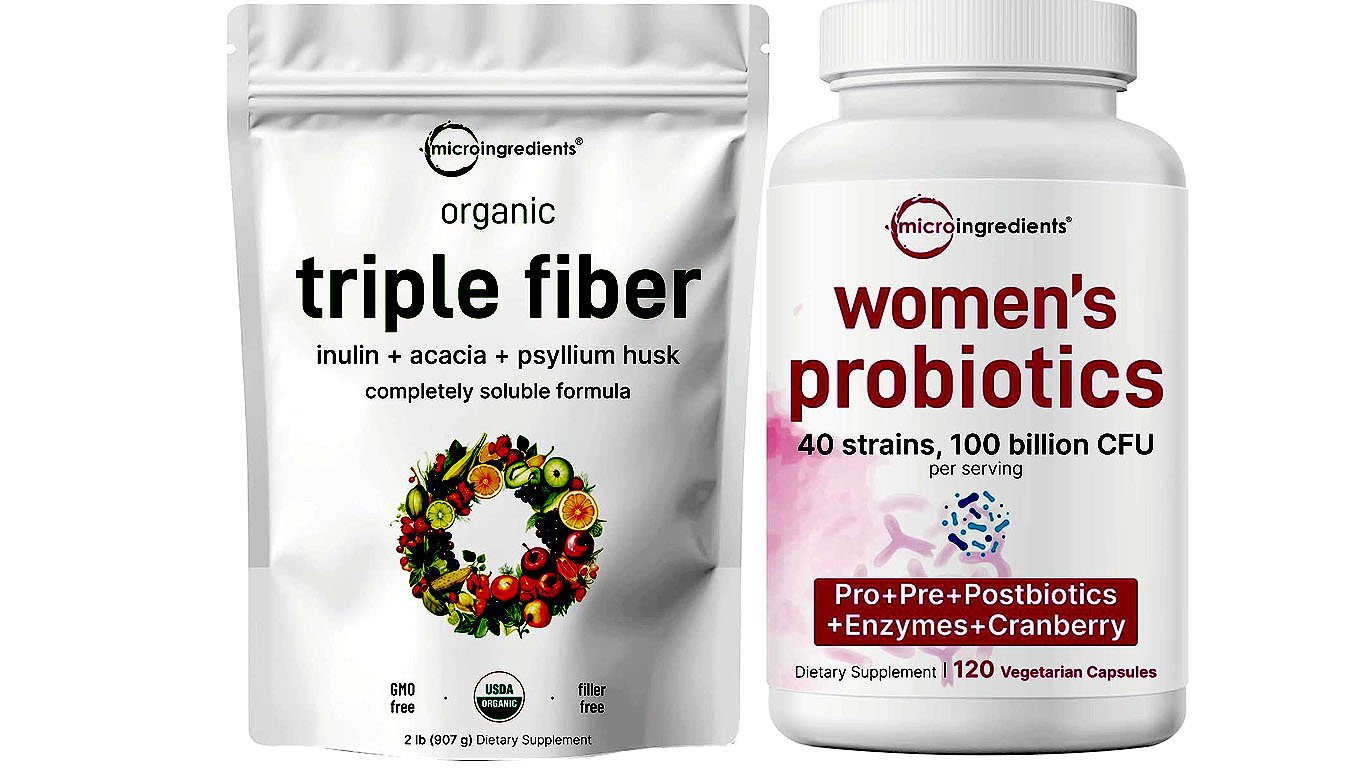 Micro Ingredients Organic Triple Fiber Powder & Women’s Probiotics 100 Billion CFU Veggie Capsules