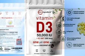 Micro Ingredients Vitamin D3 50,000 IU + K2 MK-7 200 mcg, 240 Softgels