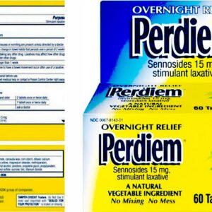 Perdiem, Sennosides Stimulant Laxative Tablets Overnight Relief, 15 Mg, 60 Count