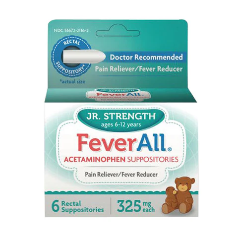 Feverall, Acetaminophen Suppositories Junior Strength, 325 mg, 6 Each