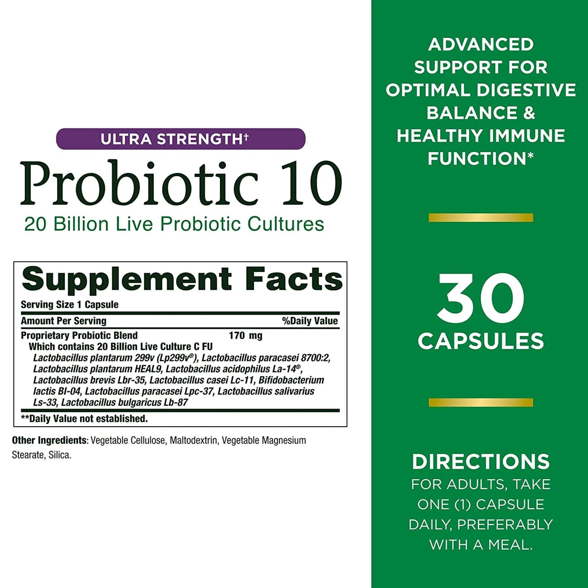 Nature's Bounty Ultra Strength Probiotic 10 Capsules (Bottle of 30)
