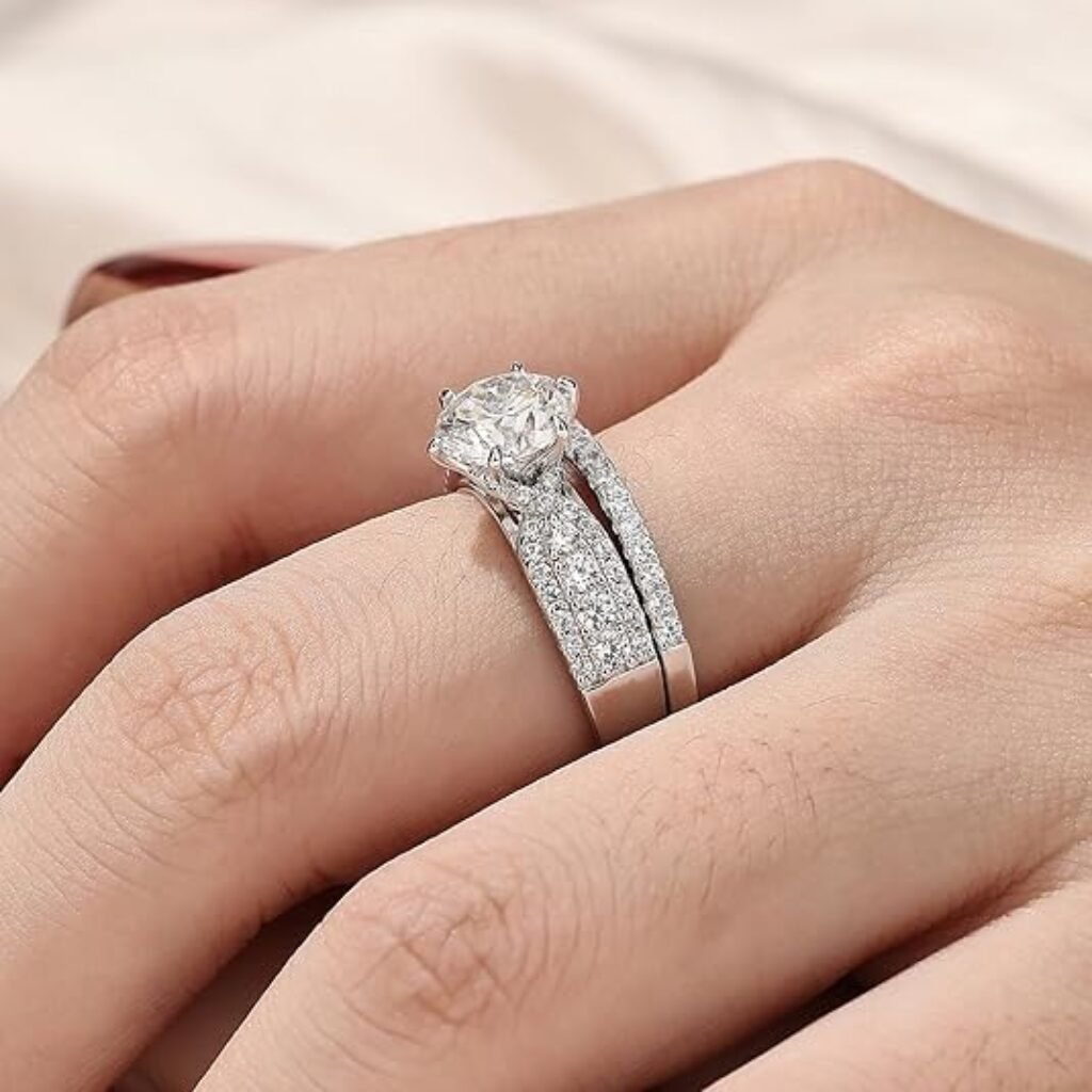 SHELOVES Womens Solitaire Round Moissanite Wedding Engagement Rings Set 2CT