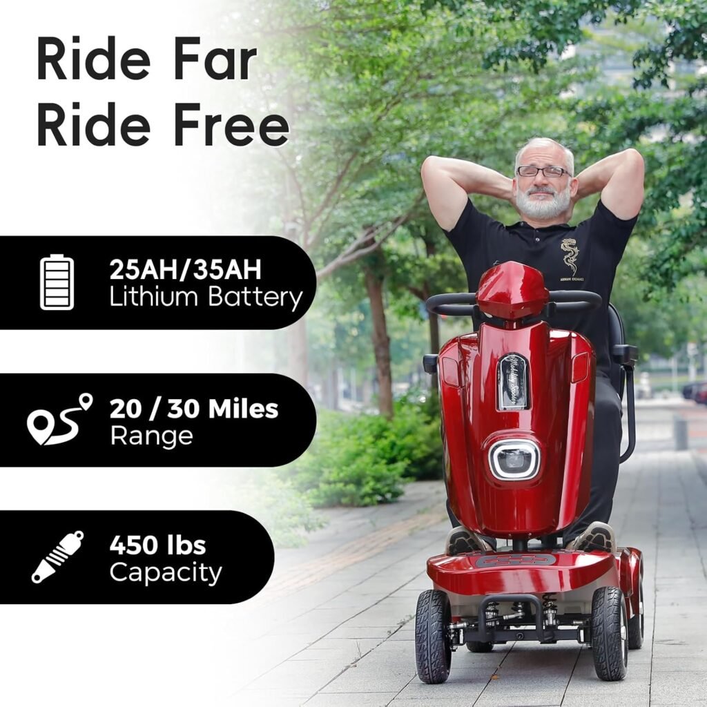 Ecomobi 20/30 Miles Heavy Duty Mobility Scooter for Seniors & Adults