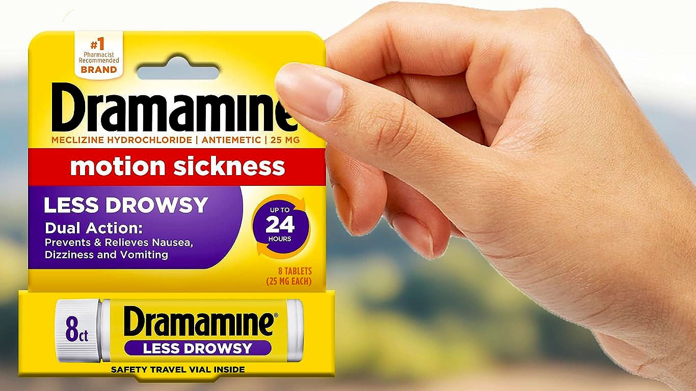 Dramamine, Motion Sickness Meclizine Hydrochloride Antiemetic Less Drowsy Tablets, 25 Mg, 8 Tabs