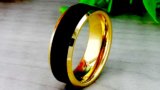 GASTON Gold-Plated Tungsten Beveled Ring with Brushed Black Center – 6mm or 8mm